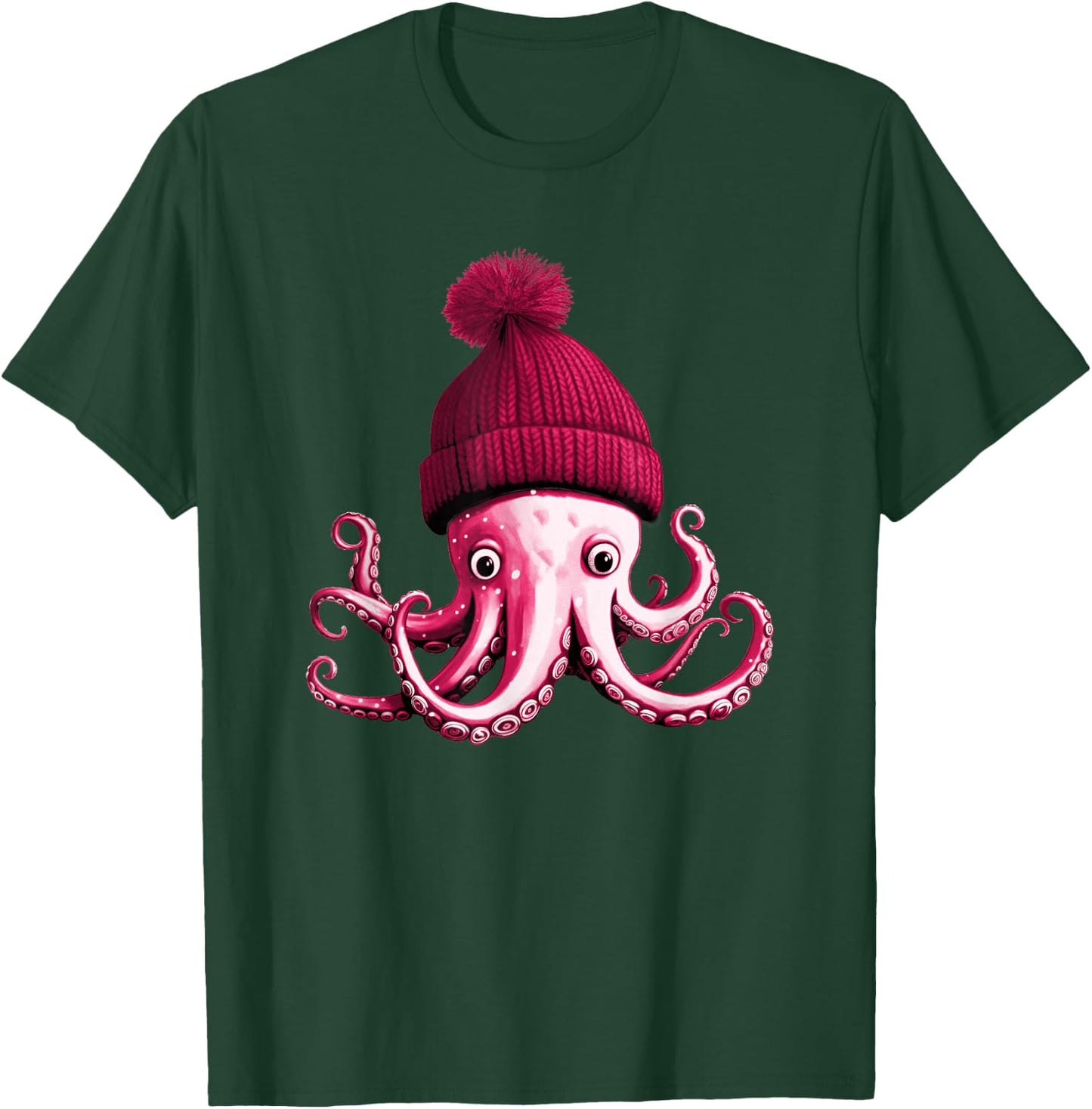 Cephalopod Octopus Lover Chilling in Red Cap Novelty Clothing T-Shirt - T-Shirt | Forest