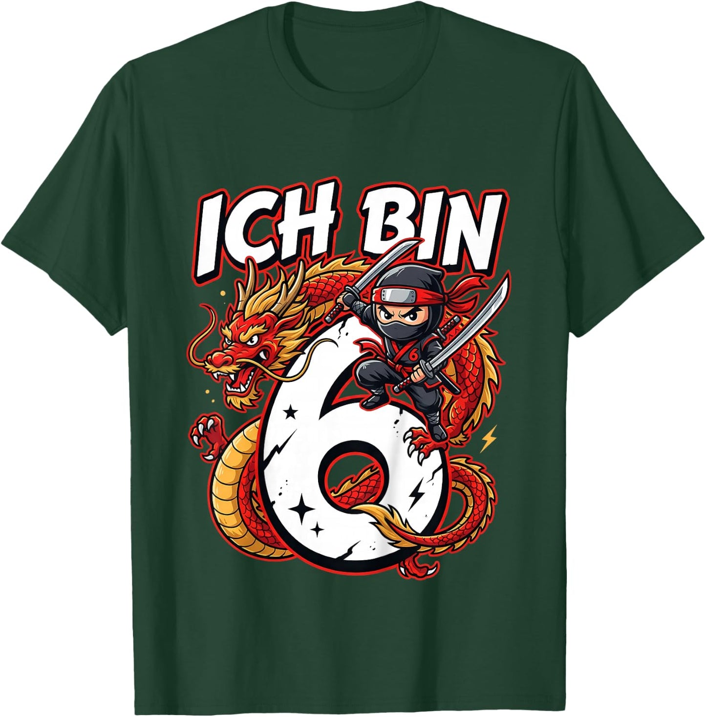 Cooler Ninja Geburtstag für Jungen mit Drache 6 Jahre T-Shirt - T-Shirt | Forest