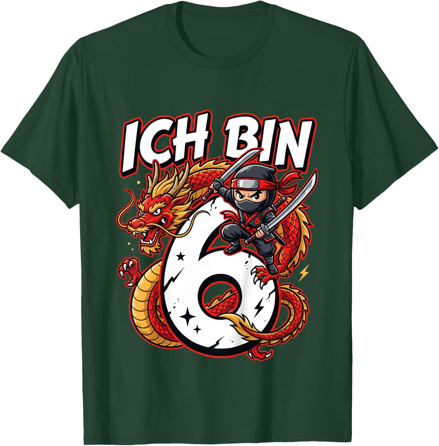 Cooler Ninja Geburtstag für Jungen mit Drache 6 Jahre T-Shirt - T-Shirt | Forest