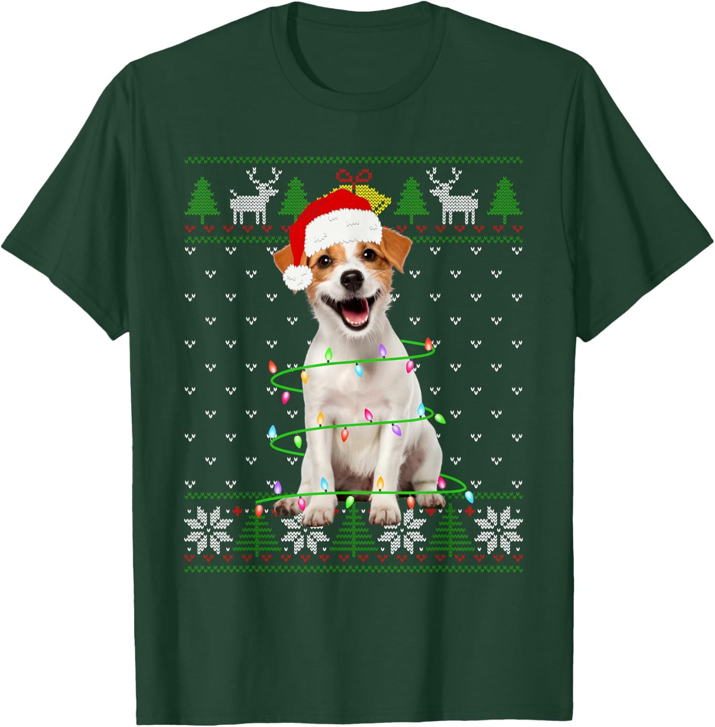 Jack Russell Terrier Dog Christmas Tree Lights Puppy Lover Men Women Kids T-Shirt - T-Shirt | Forest