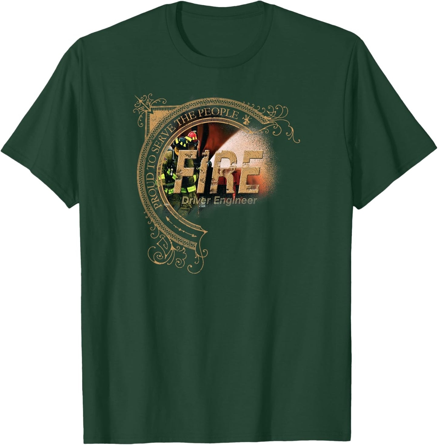 Firefighter Driver Engineer - Distressed Design T-Shirt - T-Shirt | Forest