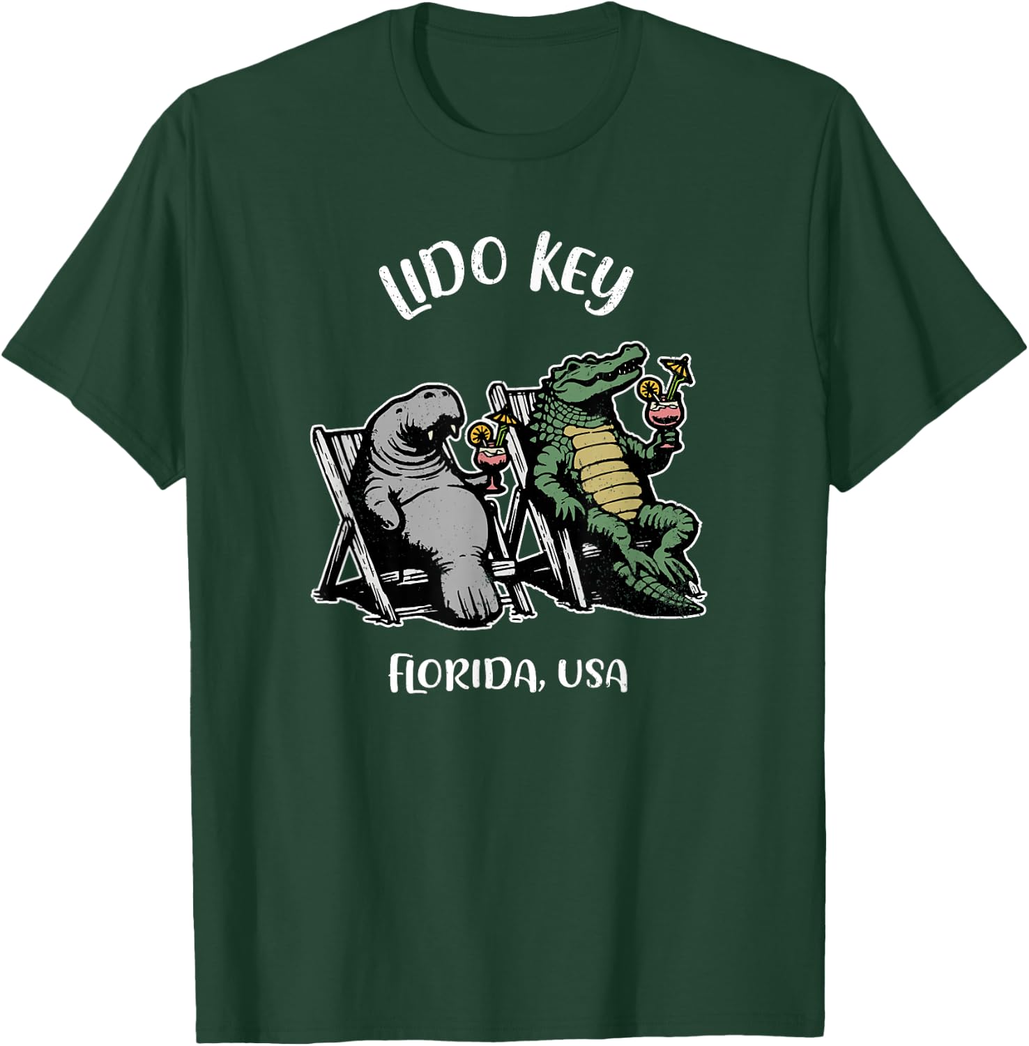 Lido Key Florida USA Funny Manatee and Alligator Design T-Shirt - T-Shirt | Forest