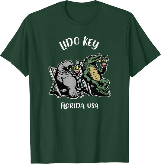 Lido Key Florida USA Funny Manatee and Alligator Design T-Shirt - T-Shirt | Forest