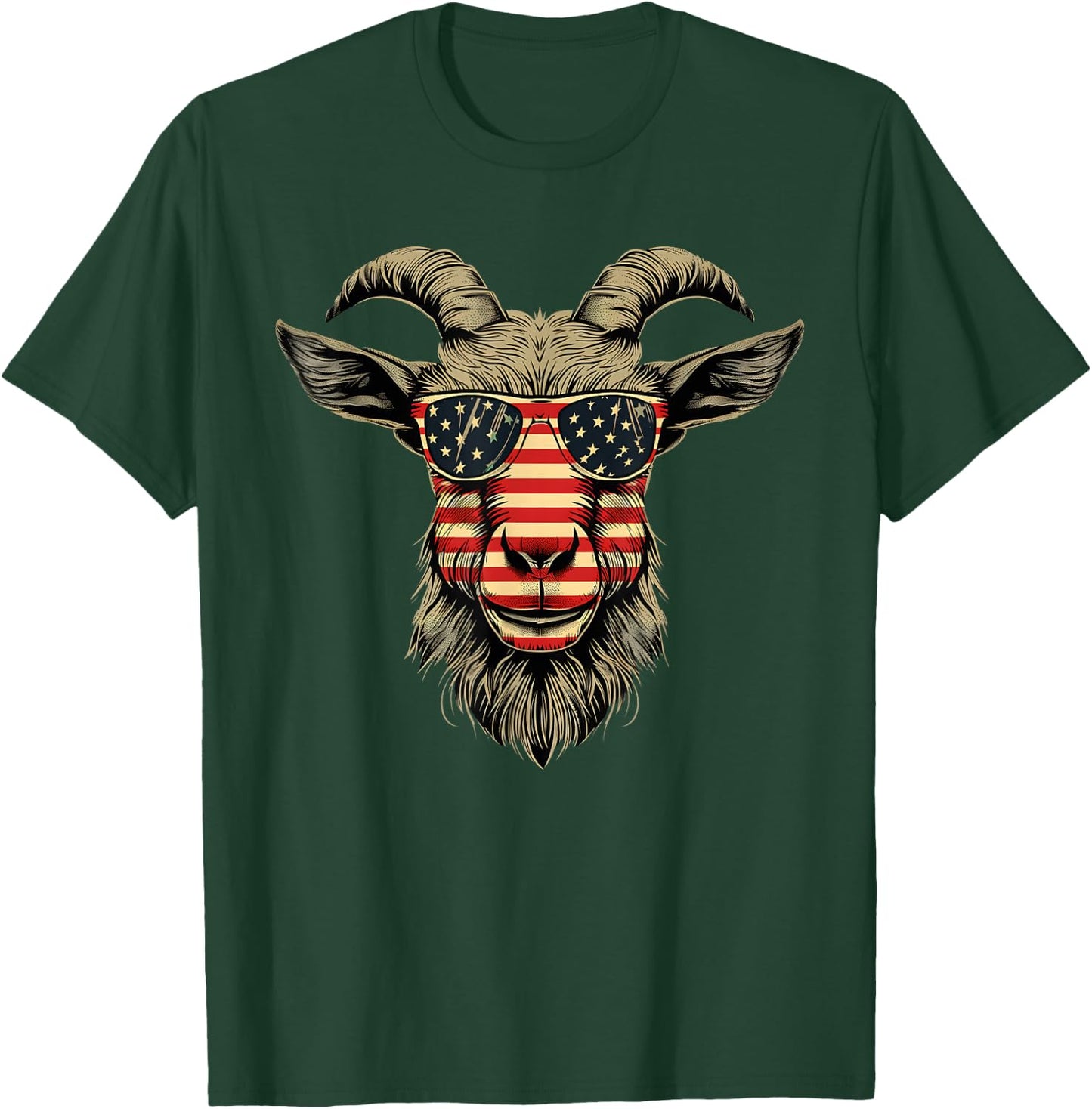 Cool Goat with Sunglasses and USA Flag Girls Kids Men T-Shirt - T-Shirt | Forest