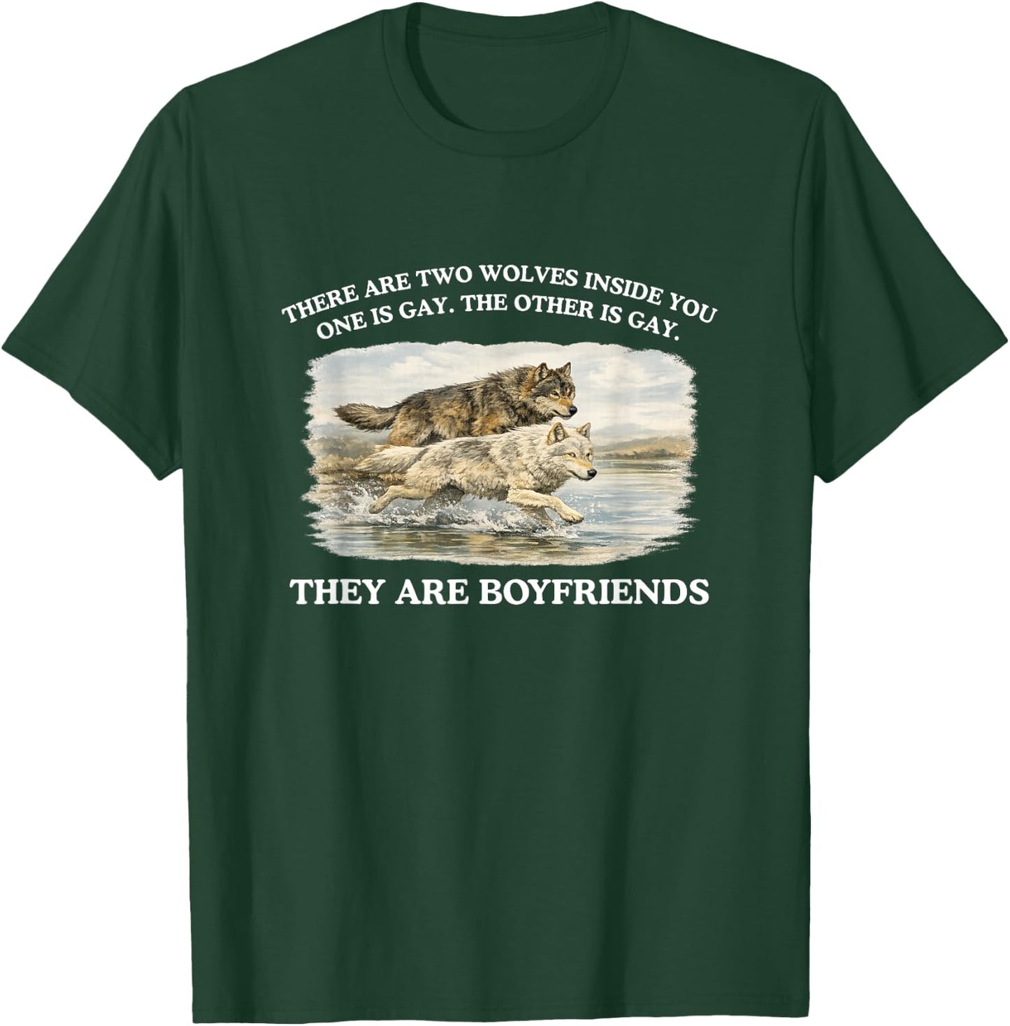 There are Two Wolves Inside You Funny Gay Pride Meme Queer T-Shirt - T-Shirt | Forest
