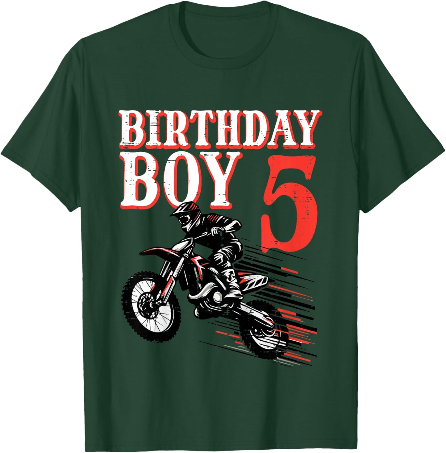 Kids Birthday Boy 5 Motorcycle 5th Bday Biker Rider Boys Kids T-Shirt - T-Shirt | Forest