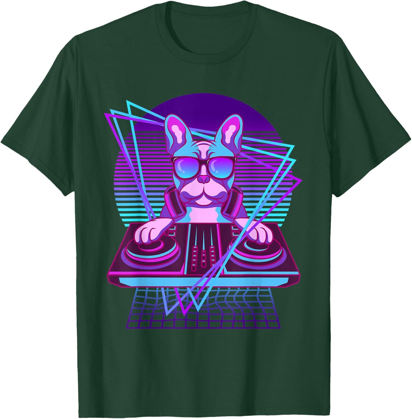 Vaporwave Bulldog DJ Turntable Sunglass French Bulldog Men Women T-Shirt - T-Shirt | Forest