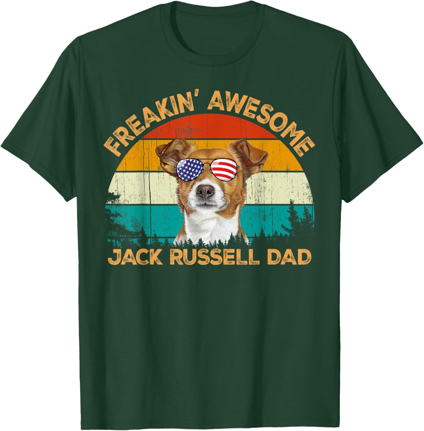 Vintage Retro Usa Flag Freaking JackRussell Terrier Dad T-Shirt - T-Shirt | Forest