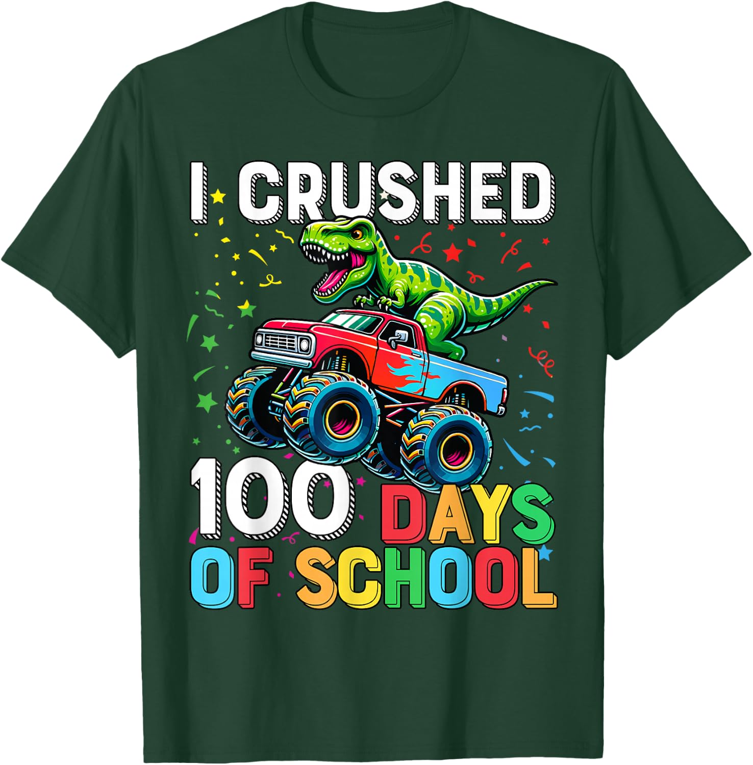 100 Days of School Monster Truck 100th Day of School T-Rex T-Shirt - T-Shirt | Forest