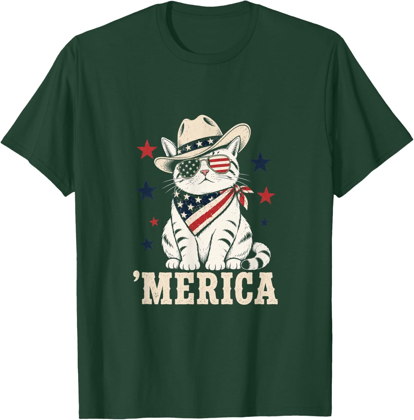 USA Merica Cat 4th of July Funny Patriotic T-Shirt - T-Shirt | Forest