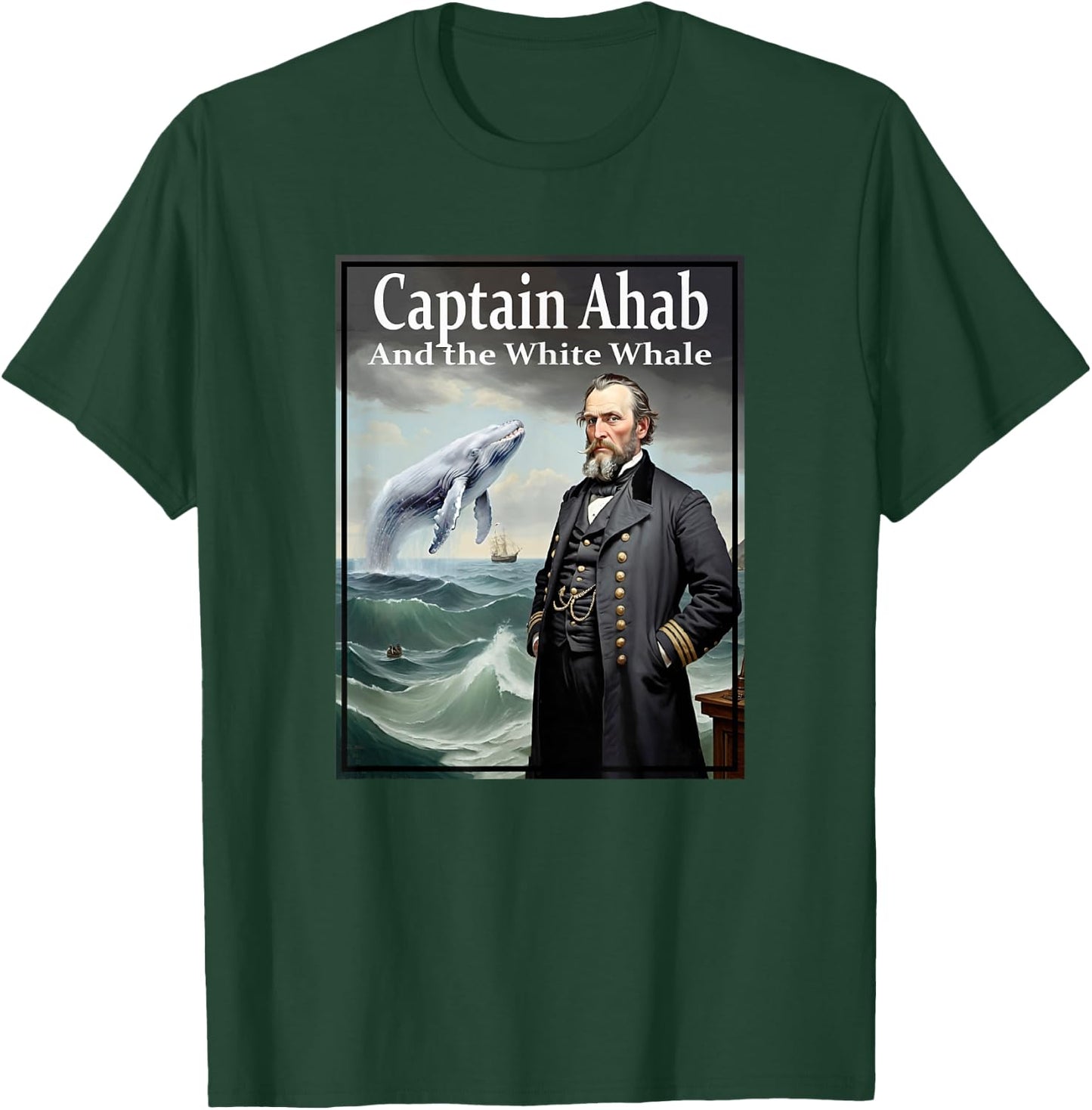 Illustration of Captain Ahab and the White Whale , Black, S T-Shirt - T-Shirt | Forest