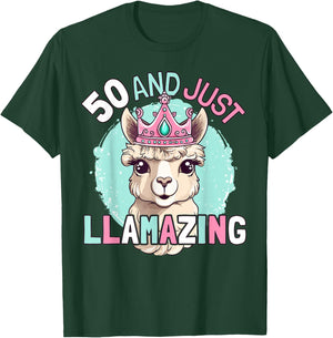 50th Birthday Llama Lover Funny Age 50 Years T-Shirt - T-Shirt | Forest