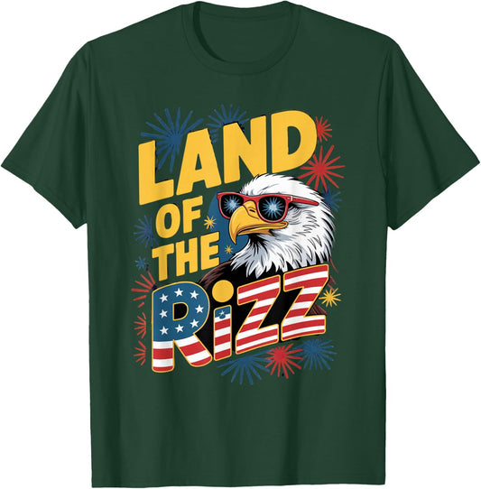 Land of The Rizz Patriotic American USA Flag 4th of July T-Shirt - T-Shirt | Forest