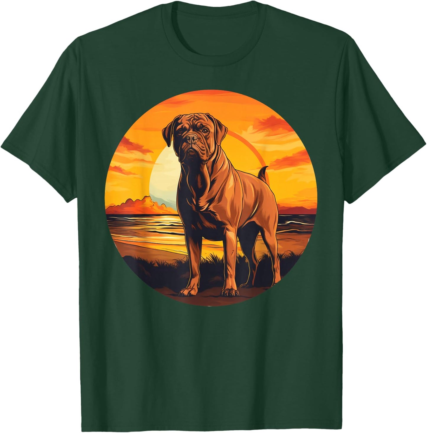 Retro Vintage Dogue de Bordeaux Dog Sunset French Mastiff T-Shirt - T-Shirt | Forest