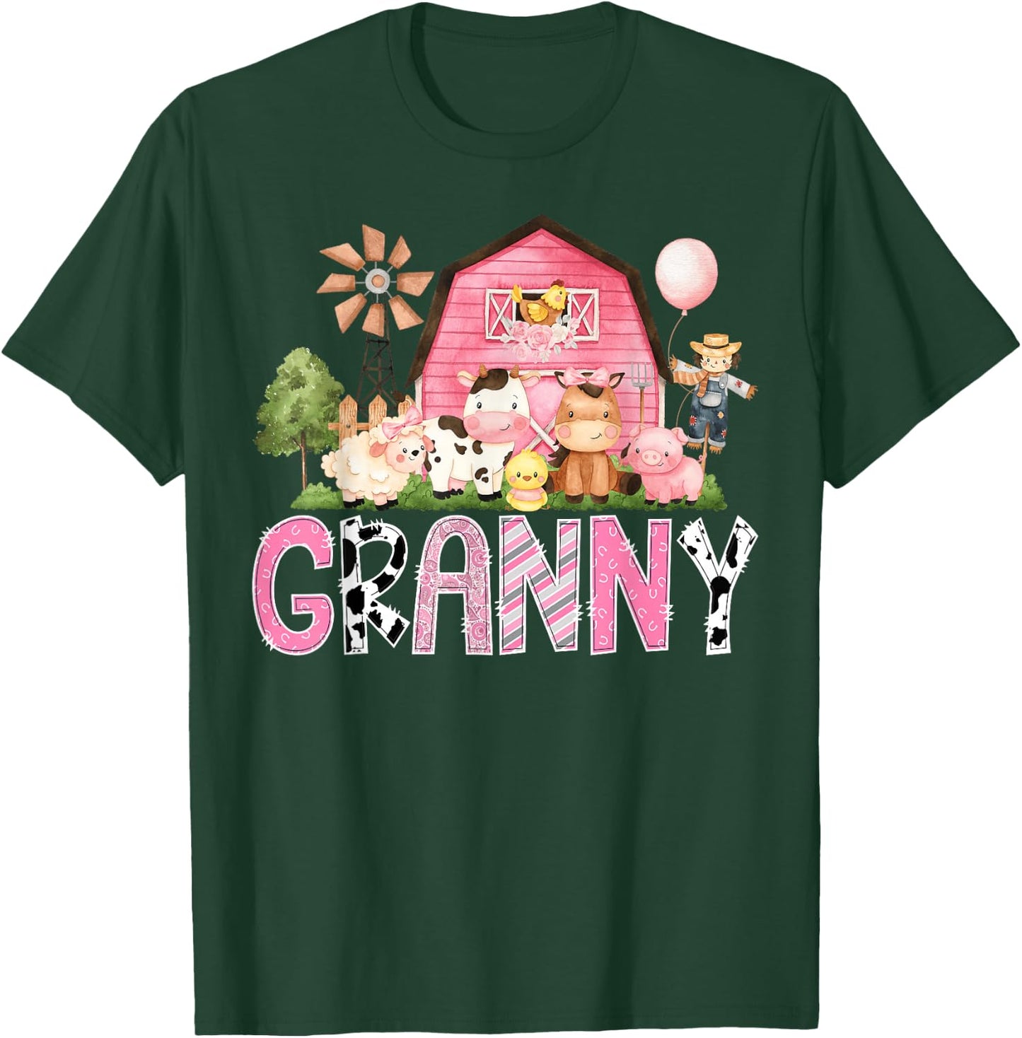 Granny Pink Farm Cow Birthday Girl Matching Family T-Shirt - T-Shirt | Forest