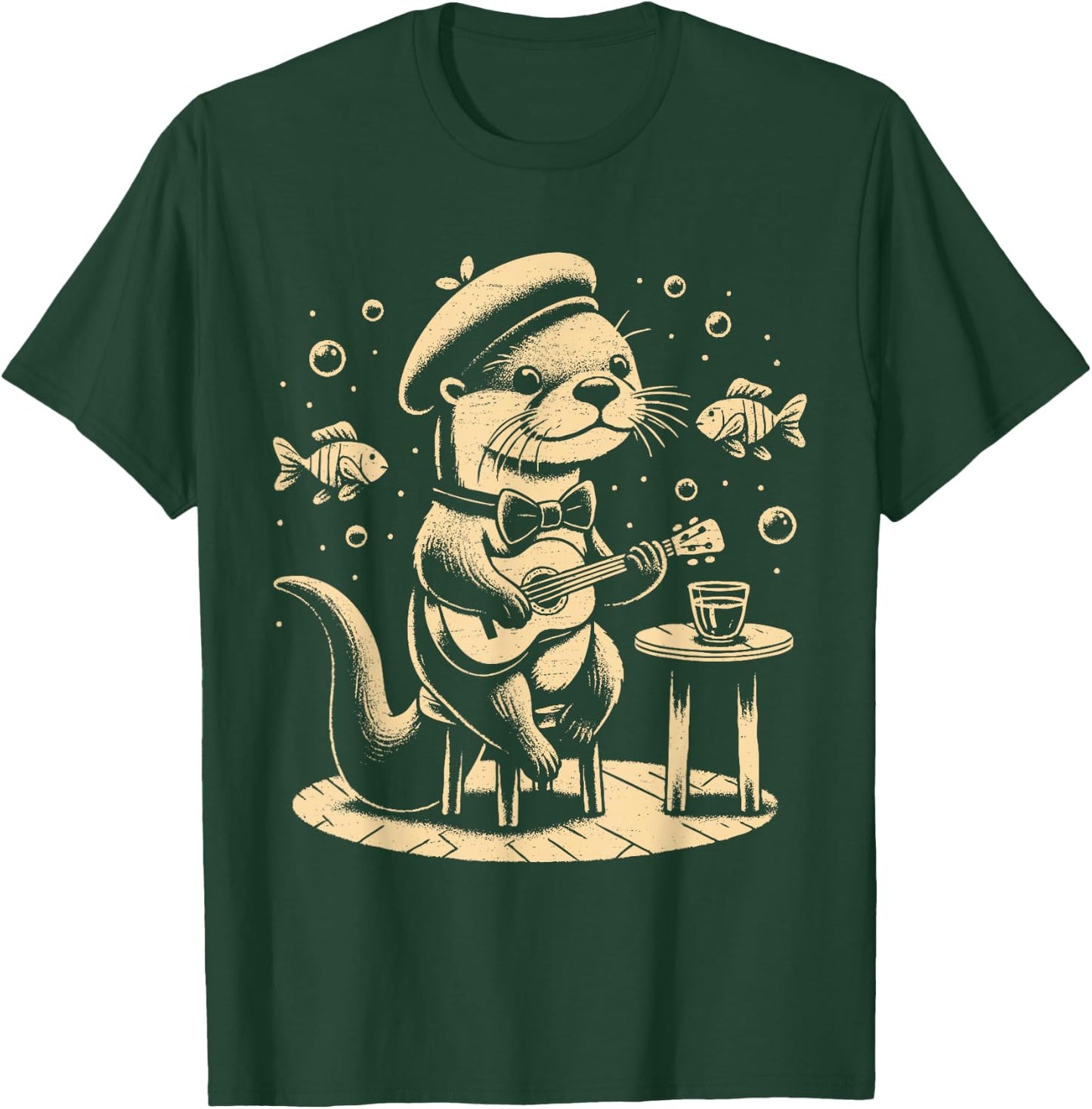 Funny otter playing guitar jazz animal music amateur otter , Black, S T-Shirt - T-Shirt | Forest
