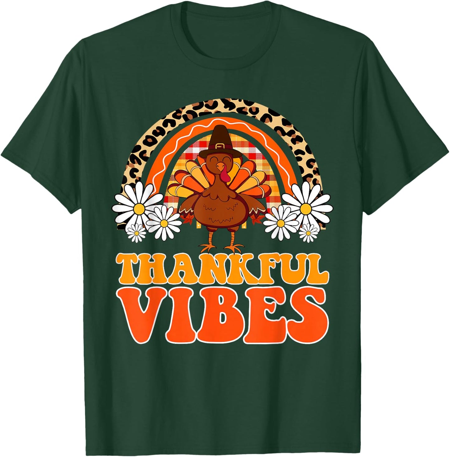 Thankful Vibes Turkey Rainbow Funny Retro Thanksgiving Women T-Shirt - T-Shirt | Forest