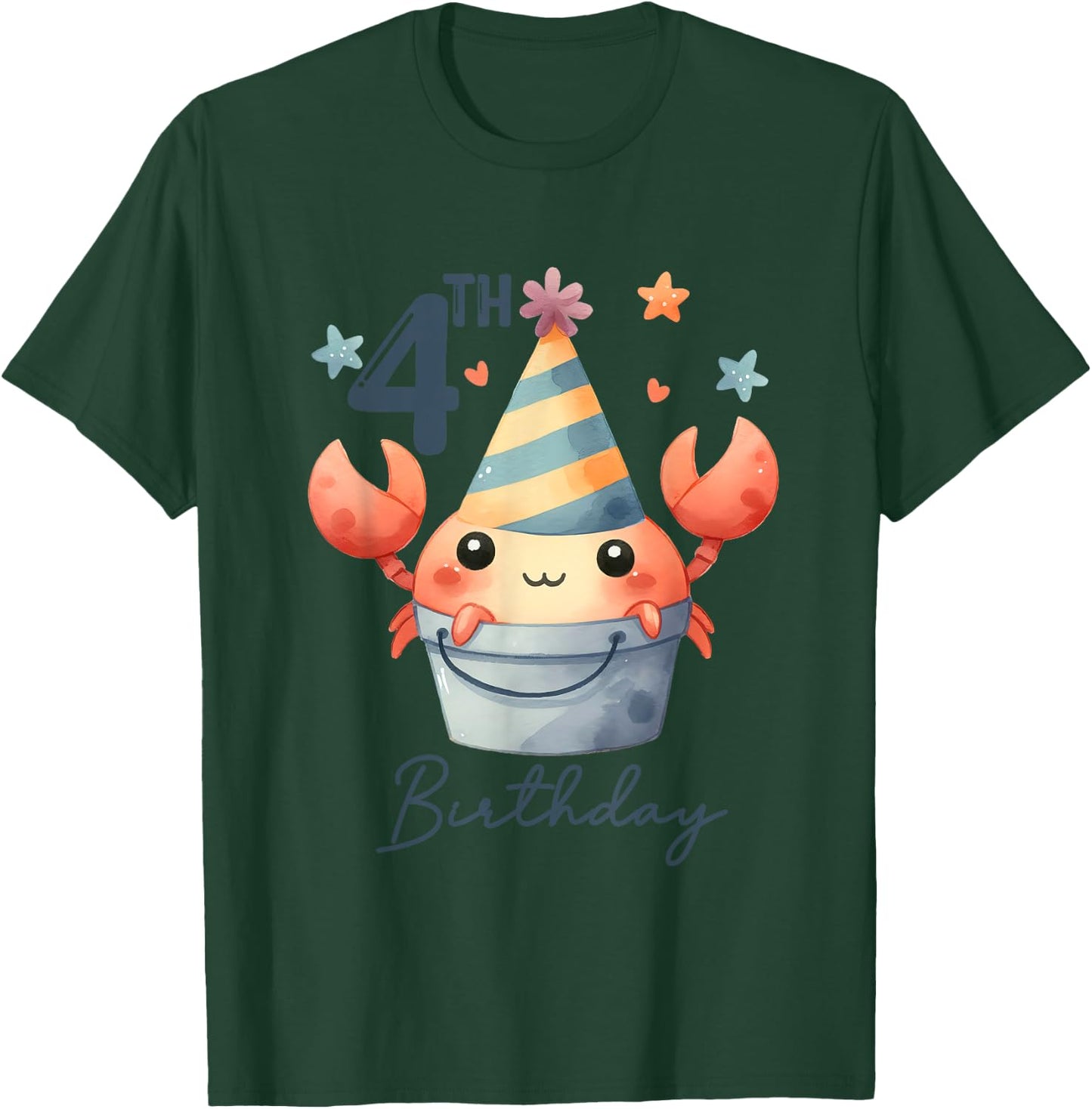 4th Birthday 4 Years Old Crab Crustacean Beach Seafood Kids T-Shirt - T-Shirt | Forest