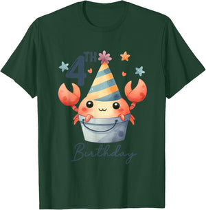 4th Birthday 4 Years Old Crab Crustacean Beach Seafood Kids T-Shirt - T-Shirt | Forest