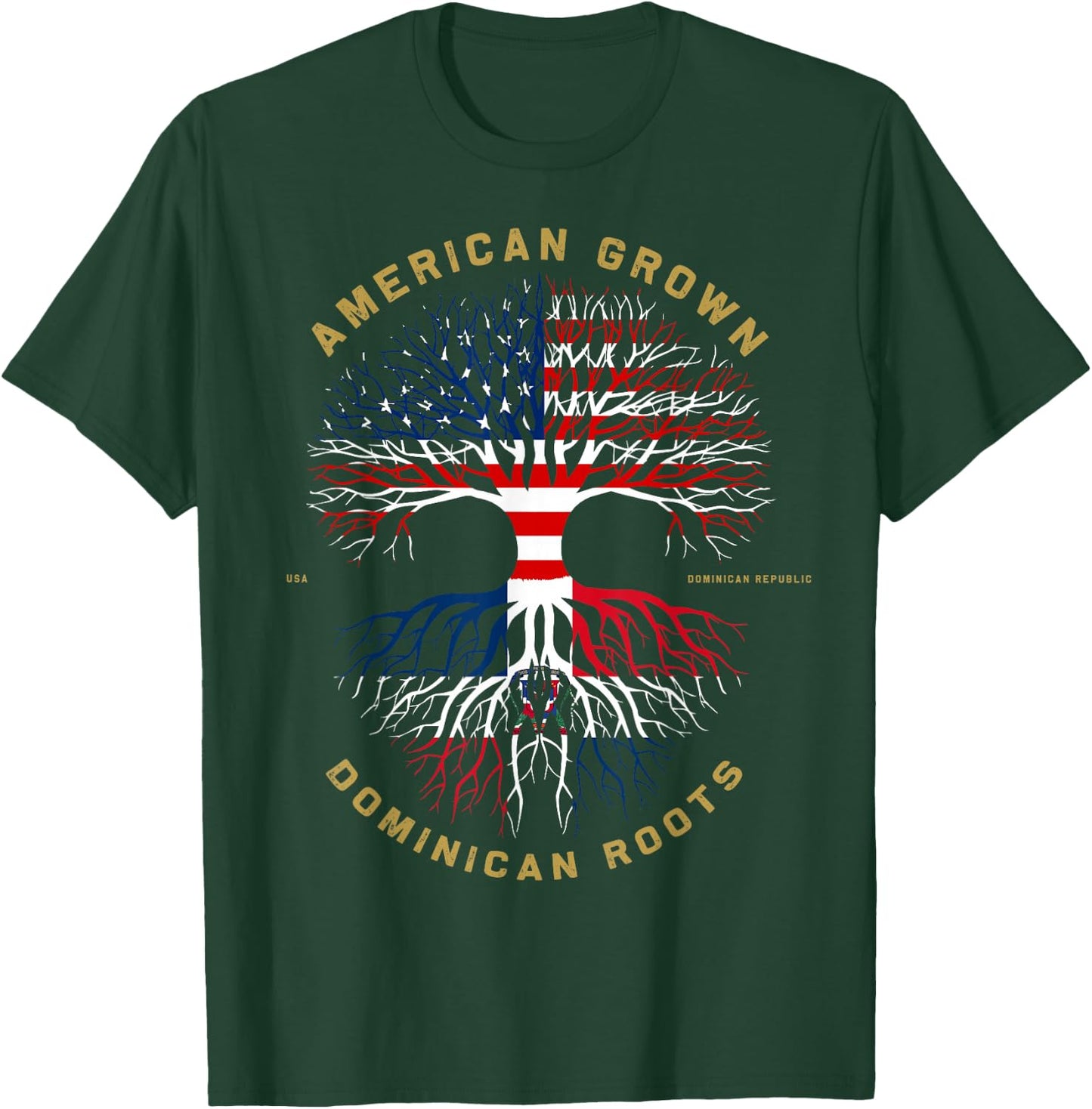 American Grown with Dominican Roots Tree USA Flag Gift T-Shirt - T-Shirt | Forest