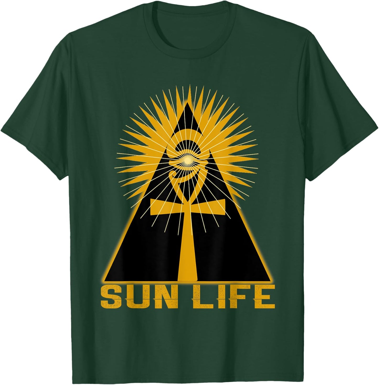 Ancient Egyptian Kemetic Ankh Pyramid Sun Life T-Shirt - T-Shirt | Forest