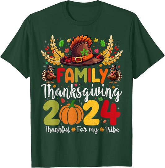 Family Thanksgiving 2024 Thankful For My Tribe Group Autumn T-Shirt - T-Shirt | Forest