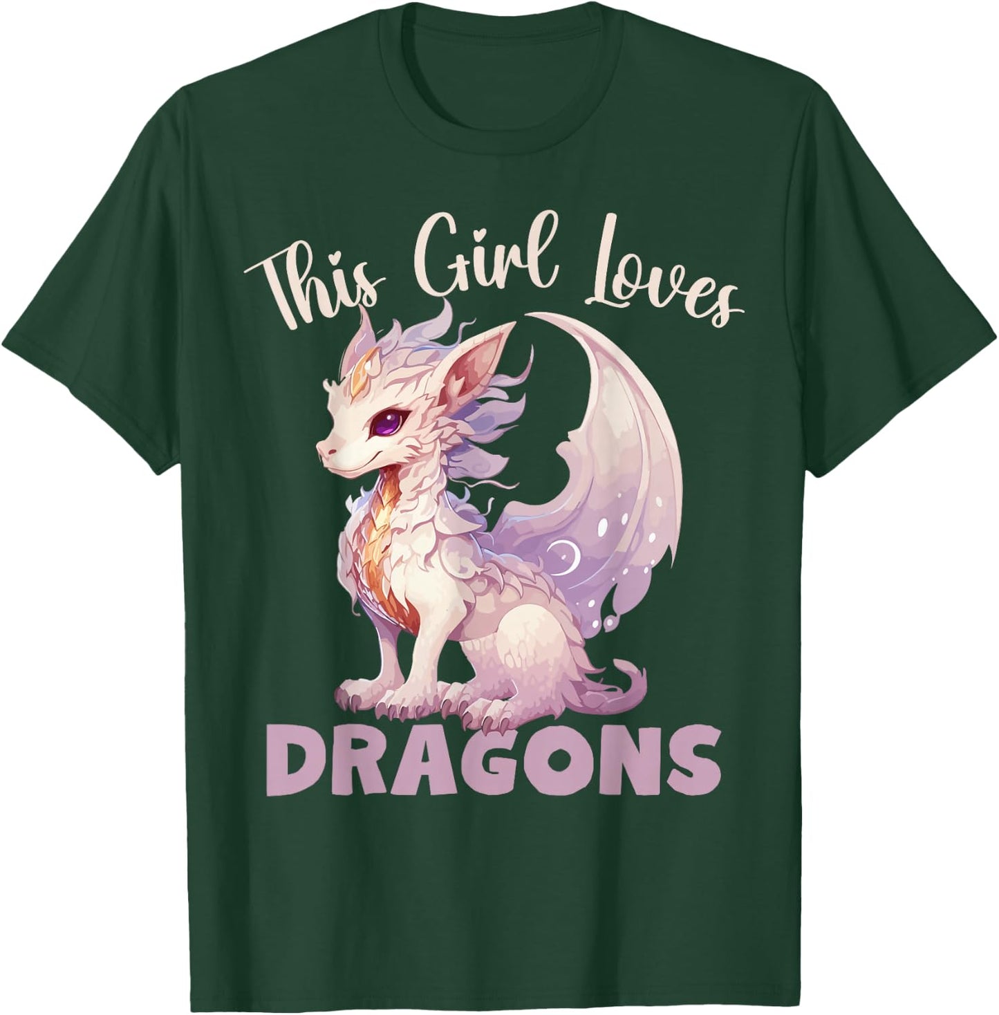 This Girl Loves Dragon for Girls in Pink and Purple , Black, S T-Shirt - T-Shirt | Forest