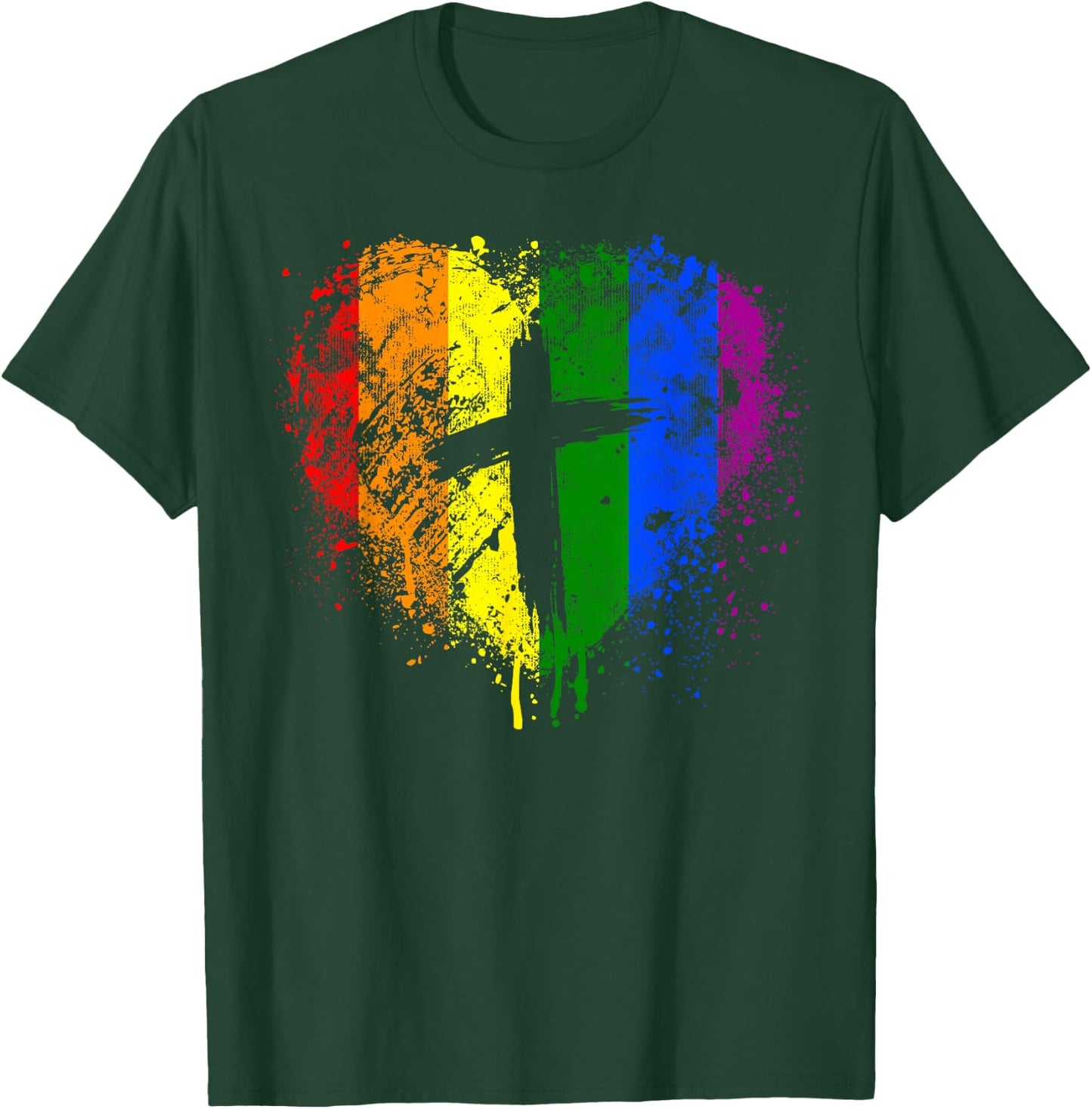 Rainbow Heart with Cross, Christian Religious Gay Pride T-Shirt - T-Shirt | Forest
