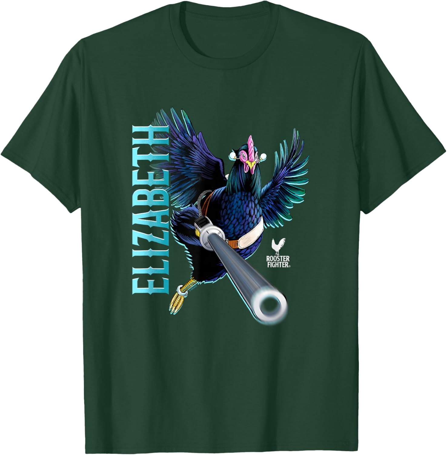 Rooster Fighter Elizabeth Battle Ready Attack T-Shirt - T-Shirt | Forest