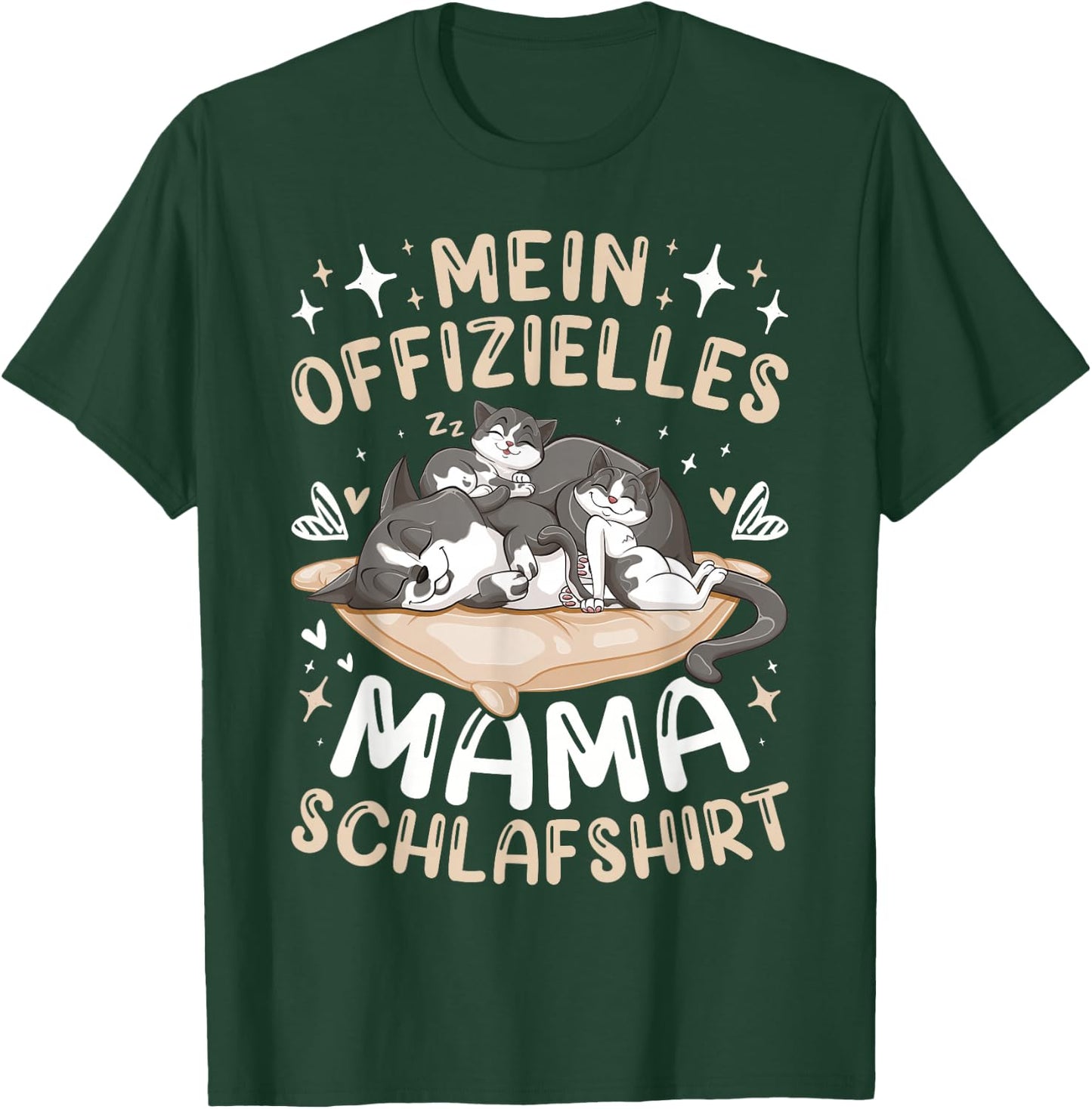 Offizielles Mama Schlafshirt Mutter Hauskatze mit 2 Kätzchen T-Shirt - T-Shirt | Forest