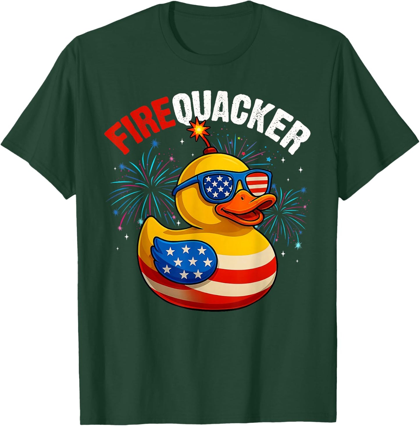 Funny Fourth of July Duck Firequacker Patriotic 4th of July T-Shirt - T-Shirt | Forest