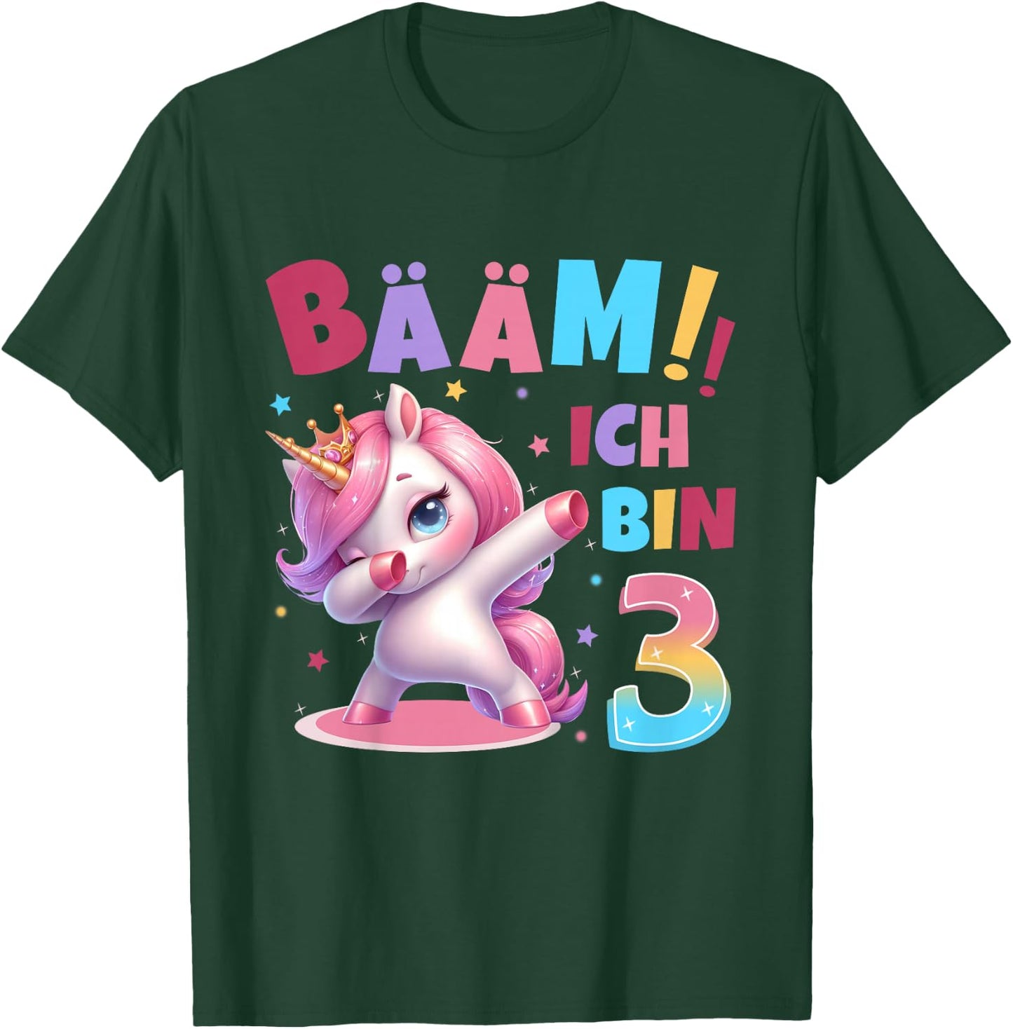 Children's 3rd Birthday Girl 3 Years Unicorn Party Outfit Unicorn , black T-Shirt - T-Shirt | Forest