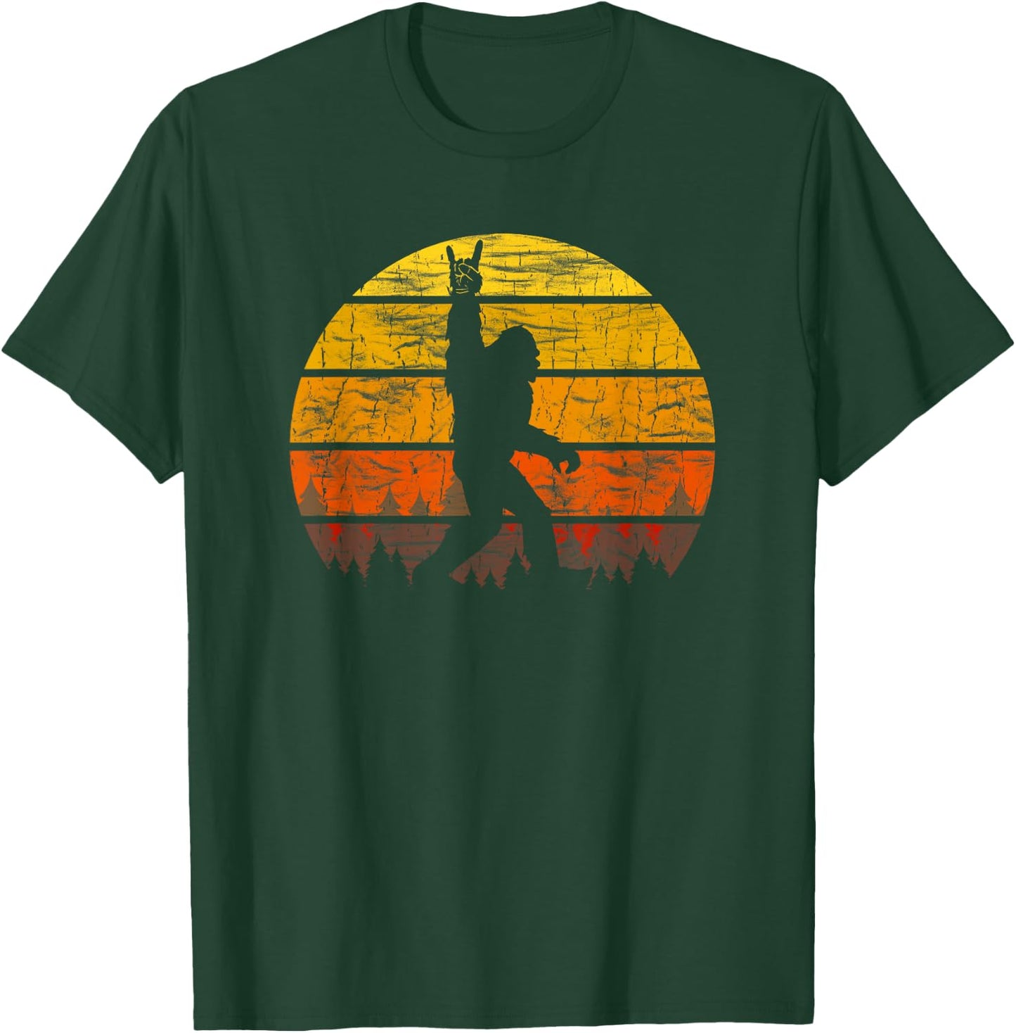 Retro Bigfoot Rock On Silhouette Sunset Believe 80s Graphic T-Shirt - T-Shirt | Forest