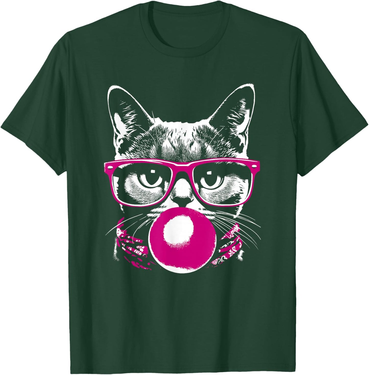 Cat in Pink Glasses Pink Bubble Men Women Kids Funny Cat T-Shirt - T-Shirt | Forest