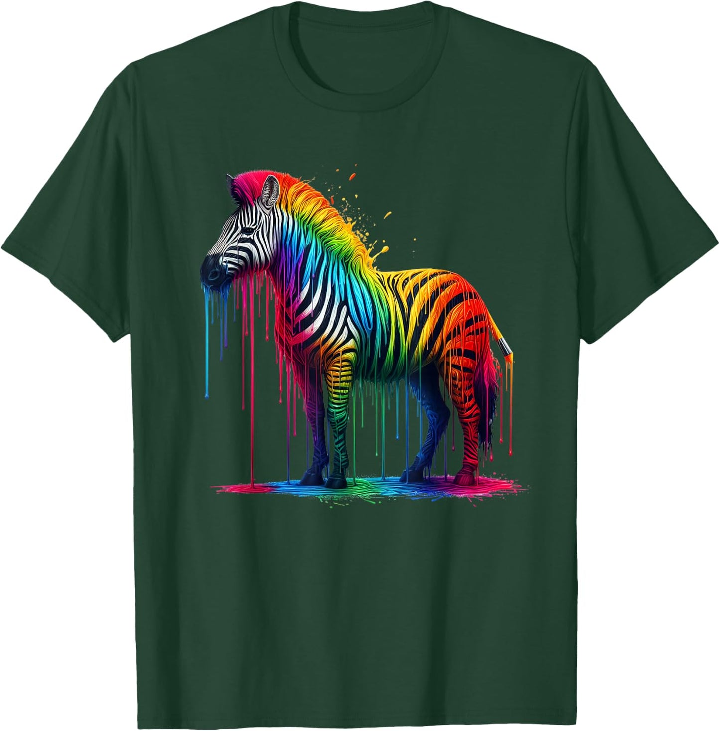 Zebra Rainbow Painted Dripping Zebra Lovers Cute Zoo Animal T-Shirt - T-Shirt | Forest