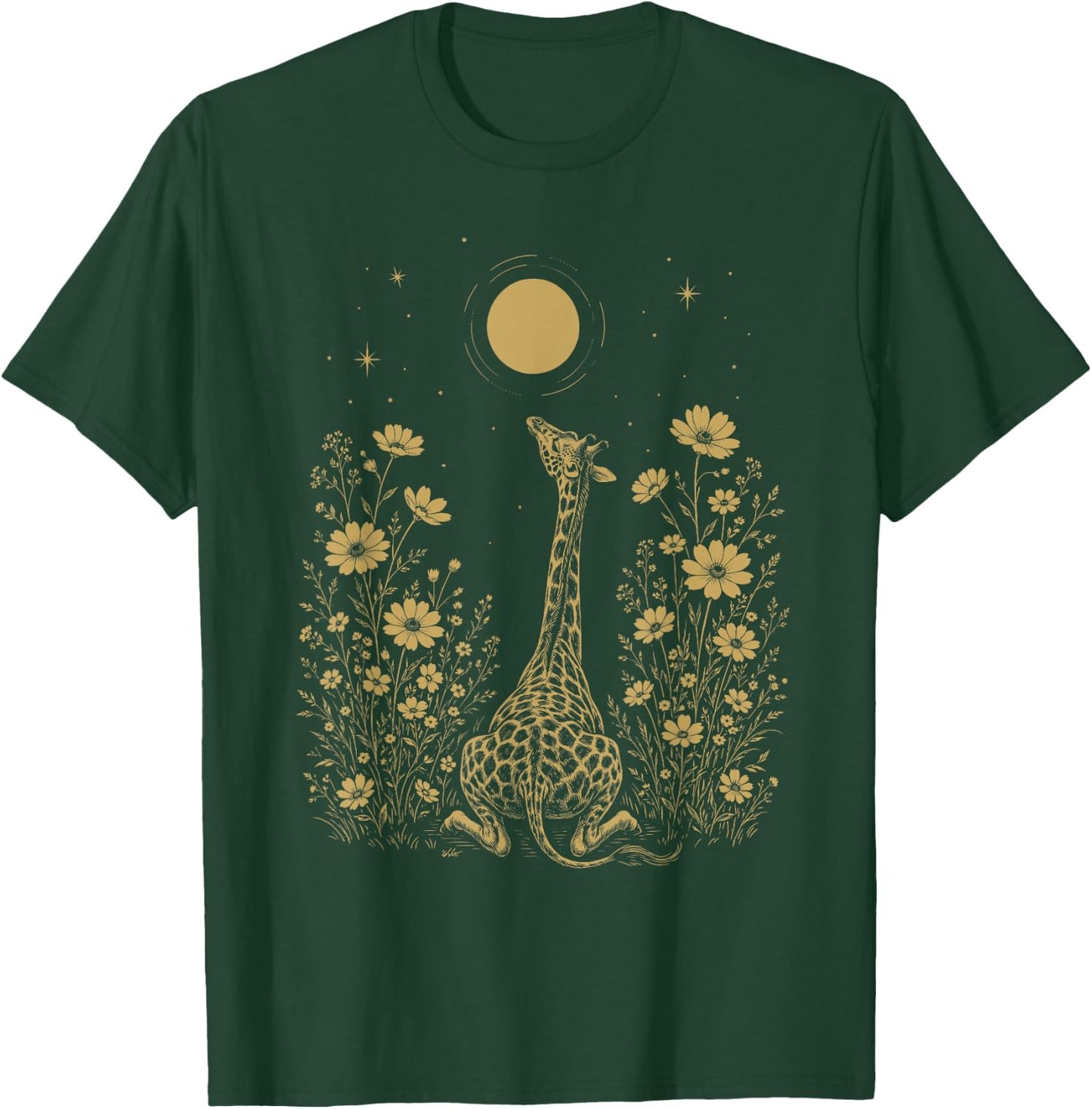 Giraffe Moon Night Flower Minimalist Boho Lover T-Shirt - T-Shirt | Forest