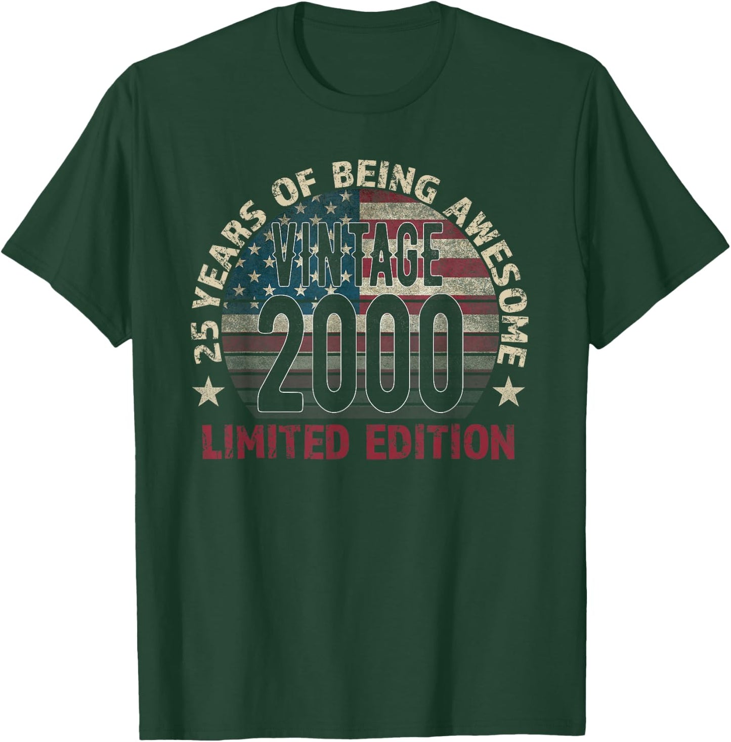 25th Birthday Gift men Vintage born 2000 turning 25 Year Old T-Shirt - T-Shirt | Forest