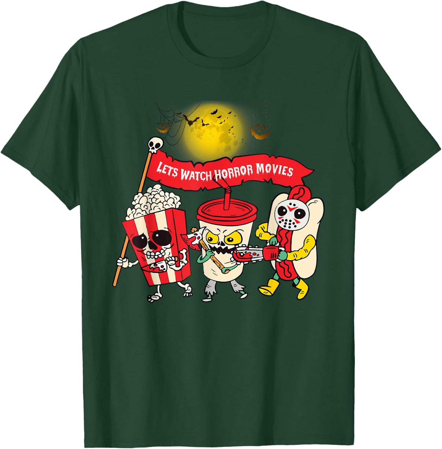 Lets Watch Horror Movies Halloween Funny Ghost Skeleton T-Shirt - T-Shirt | Forest