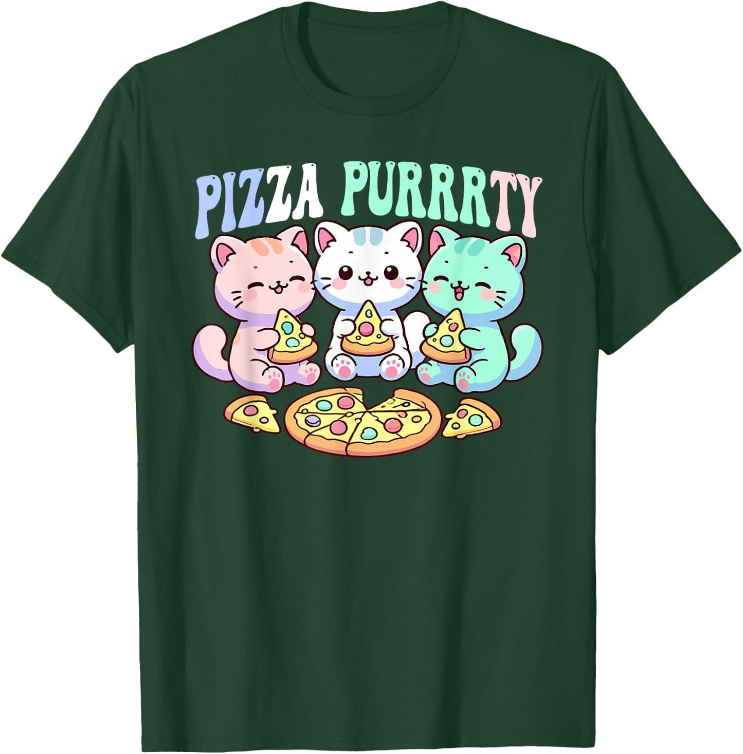 Cat pizza cute kawaii cats eating pizza purrrrty fun pastel T-Shirt - T-Shirt | Forest