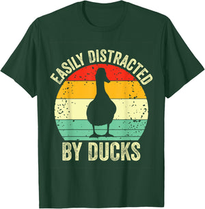 Duck Easily Distracted By Ducks Vintage Farmer Ducks Lover T-Shirt - T-Shirt | Forest