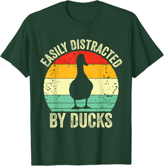 Duck Easily Distracted By Ducks Vintage Farmer Ducks Lover T-Shirt - T-Shirt | Forest