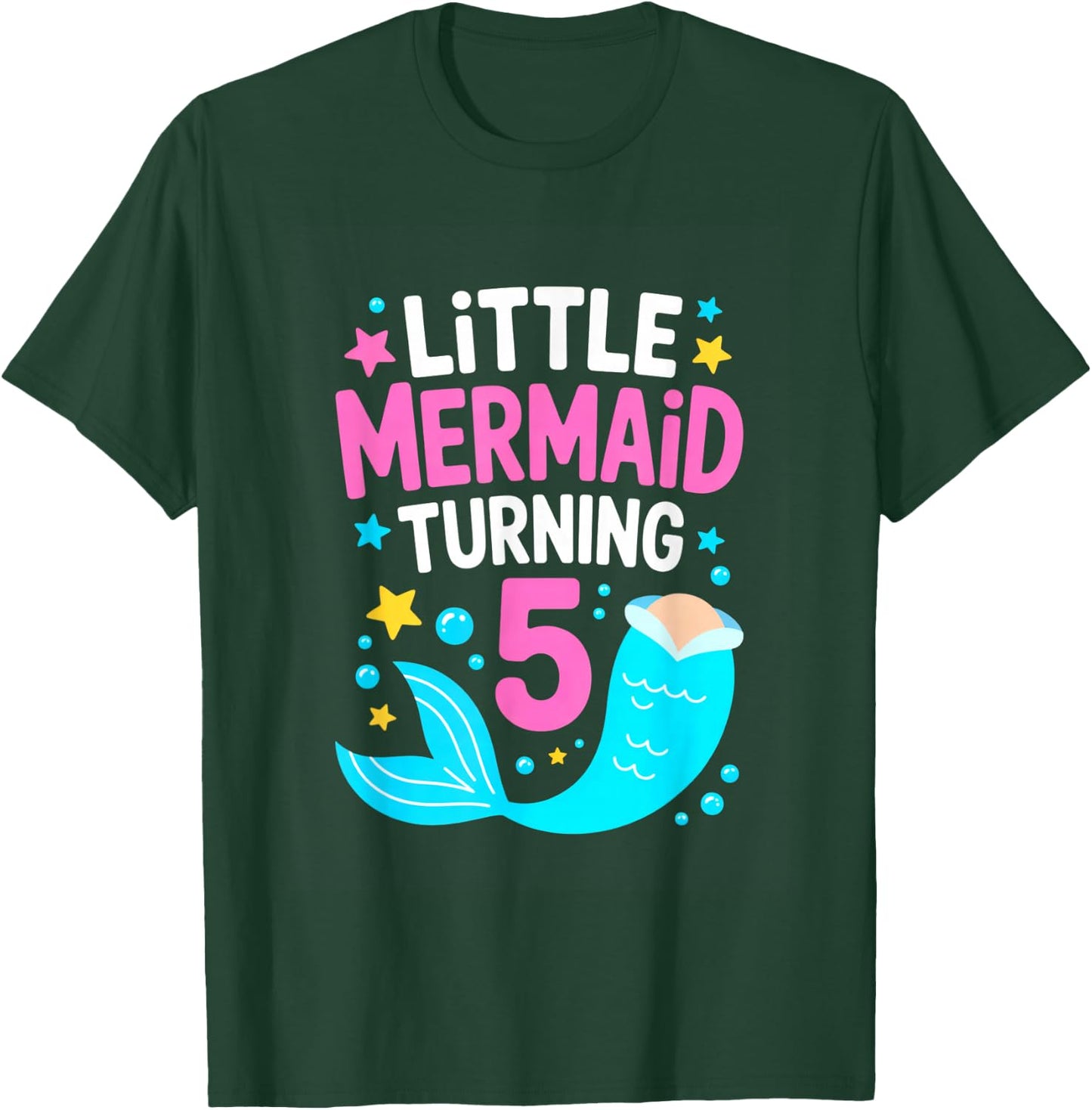 Little Mermaid Turning 5 Birthday Party Girl T-Shirt - T-Shirt | Forest