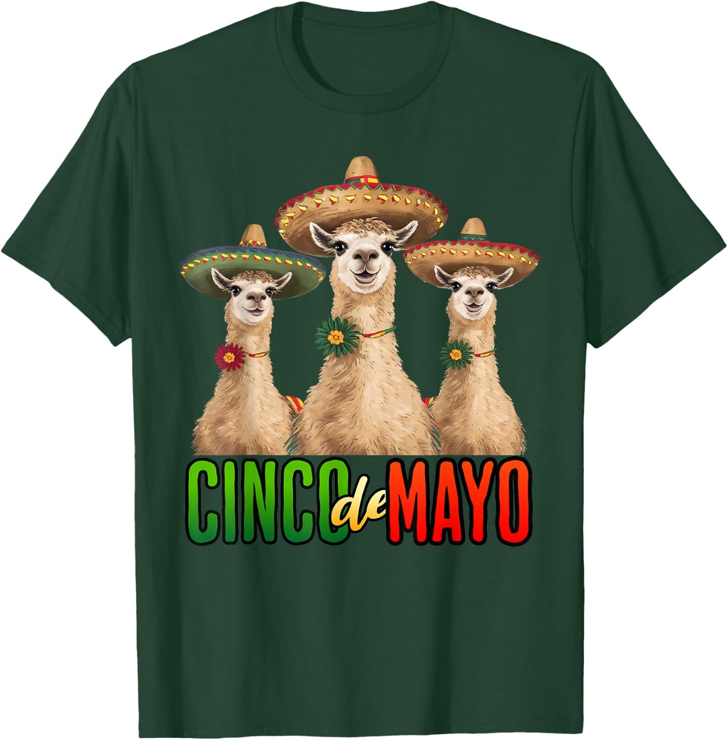 Fiesta Cinco de Mayo Llama Mexican Men women T-Shirt - T-Shirt | Forest