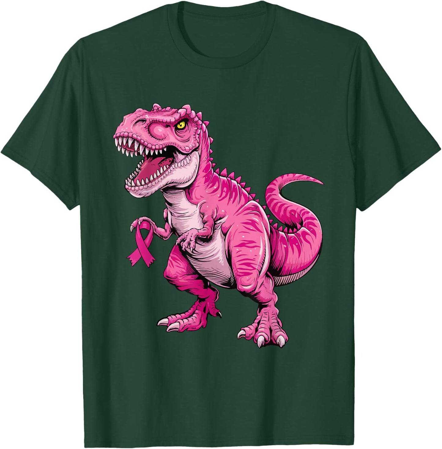 Dinosaur Breast Cancer Awareness Pink Ribbon For Kids Boys T-Shirt - T-Shirt | Forest