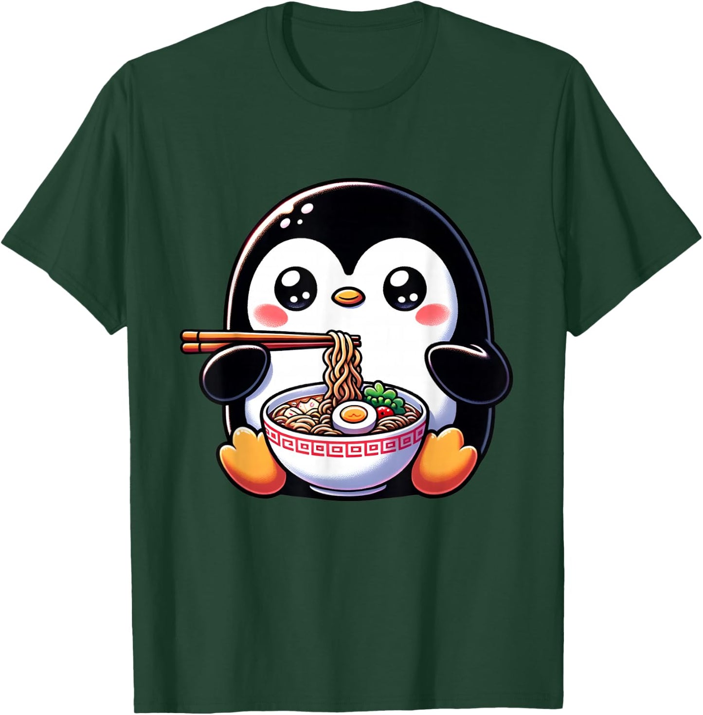 Kawaii Penguin Eating Ramen Noodles T-Shirt - T-Shirt | Forest