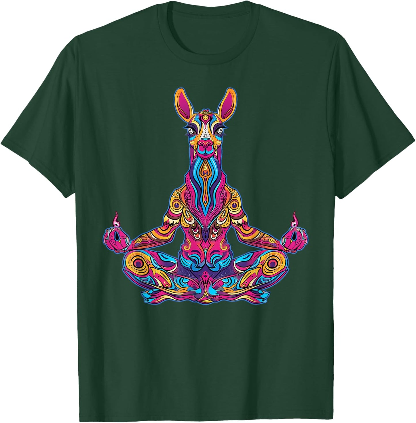 Lama Alpaca Meditating Trippy Psychedelic Funny Yoga Yogi T-Shirt - T-Shirt | Forest