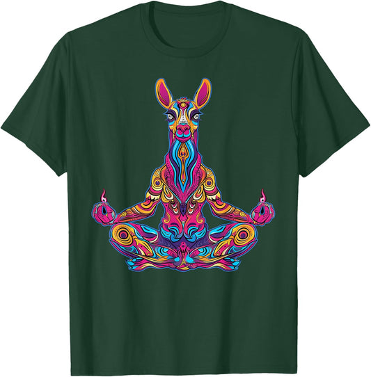 Lama Alpaca Meditating Trippy Psychedelic Funny Yoga Yogi T-Shirt - T-Shirt | Forest