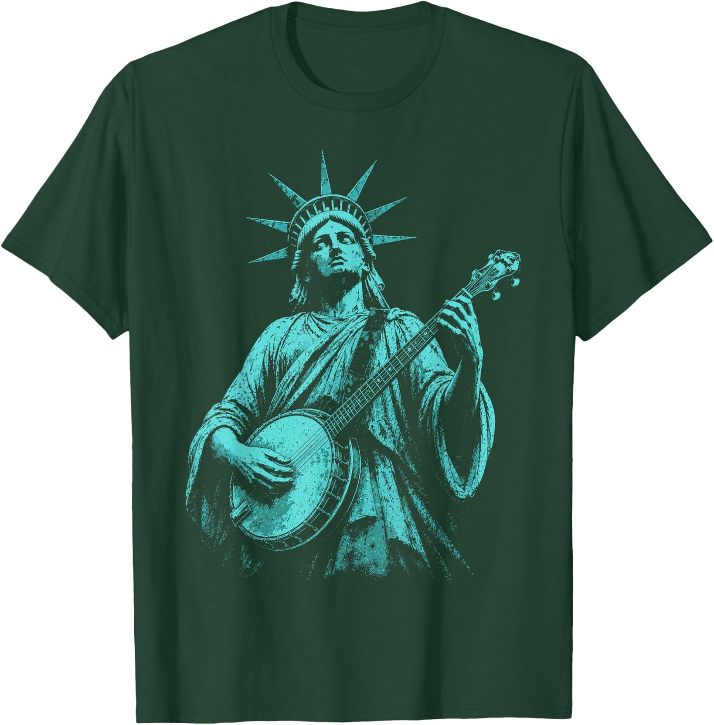 4th of July Statue of Liberty Banjo 1776 2026 T-Shirt - T-Shirt | Forest