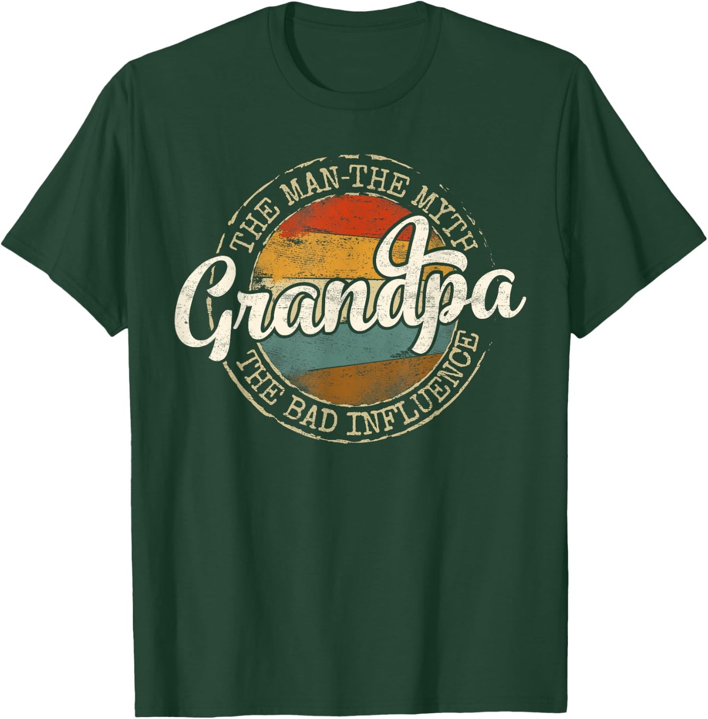 Grandpa Man Myth Bad Influence Vintage Stamp Fathers Day T-Shirt - T-Shirt | Forest