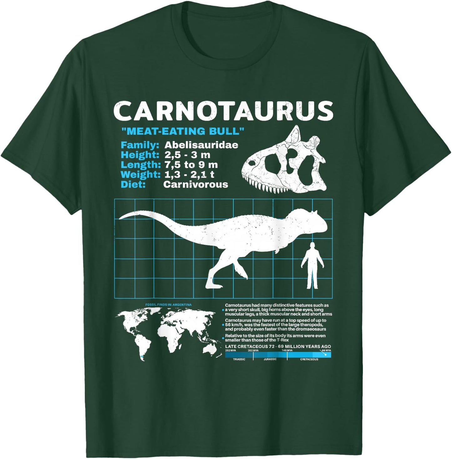 Carnotaurus Fact Sheet Datenblatt Dinosaurier Fakten T-Shirt - T-Shirt | Forest